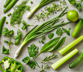 Image showing fresh green herbs and vegetables