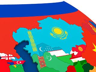 Image showing Kazakhstan on globe with flags