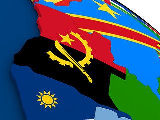 Image showing Angola on globe with flags