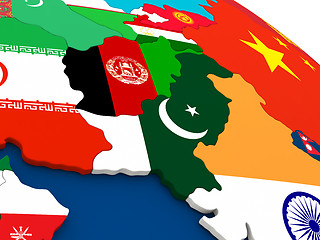 Image showing Afghanistan and Pakistan on globe with flags