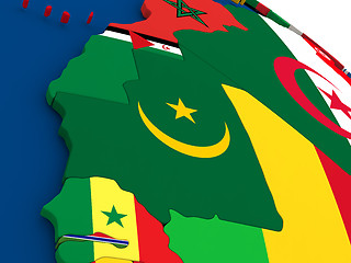 Image showing Mauritania on globe with flags