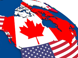 Image showing Canada on globe with flags