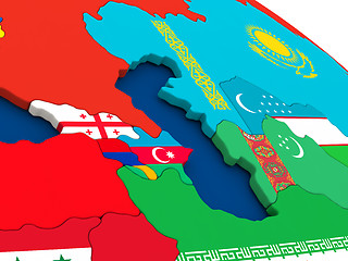 Image showing Caucasus region on globe with flags