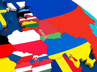 Image showing East Europe on globe with flags