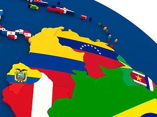 Image showing Colombia and Venezuela on globe with flags