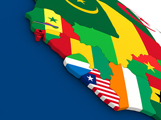 Image showing Liberia, Sierra Leone and Guinea on globe with flags