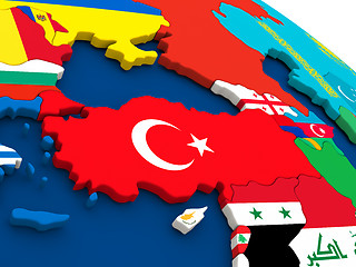 Image showing Turkey on globe with flags