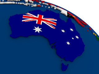Image showing Australia on globe with flags