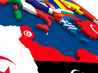 Image showing Tunisia on globe with flags