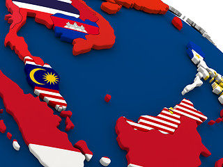 Image showing Malaysia on globe with flags