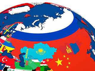 Image showing Russia on globe with flags