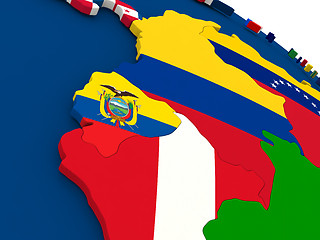 Image showing Ecuador on globe with flags