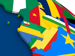 Image showing Cameroon, Gabon and Congo on globe with flags