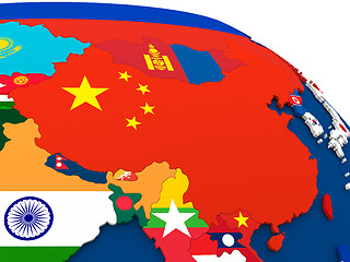 Image showing China on globe with flags