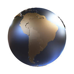 Image showing South America on golden metallic Earth