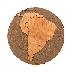 Image showing South America on wooden planet Earth