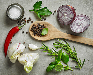 Image showing various fresh herbs and spices