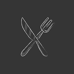 Image showing Knife and fork. Drawn in chalk icon.