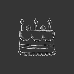 Image showing Birthday cake with candles. Drawn in chalk icon.