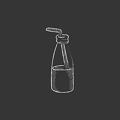 Image showing Glass bottle with drinking straw. Drawn in chalk icon.