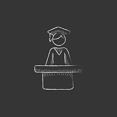 Image showing Graduate standing near tribune. Drawn in chalk icon.