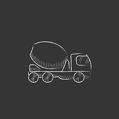 Image showing Concrete mixer truck. Drawn in chalk icon.