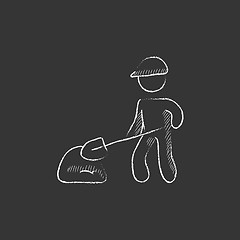 Image showing Man with shovel and hill of sand. Drawn in chalk icon.