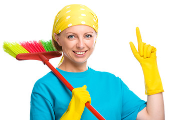 Image showing Young woman as a cleaning maid