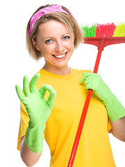 Image showing Young woman as a cleaning maid