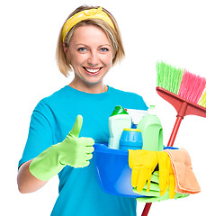 Image showing Young woman as a cleaning maid