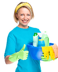 Image showing Young woman as a cleaning maid