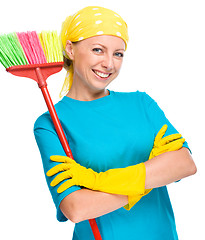 Image showing Young woman as a cleaning maid