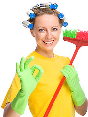 Image showing Young woman as a cleaning maid