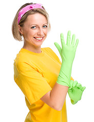 Image showing Young woman as a cleaning maid