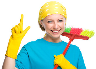 Image showing Young woman as a cleaning maid