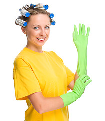 Image showing Young woman as a cleaning maid