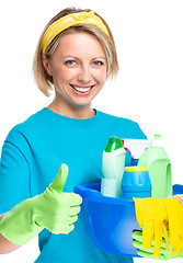 Image showing Young woman as a cleaning maid