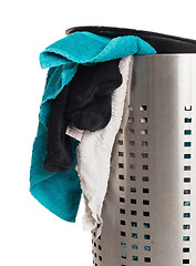 Image showing Dirty laundry in a metal basket