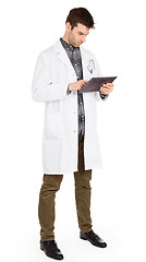 Image showing Doctor holding tablet with copy space and clipping path for the 