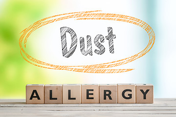 Image showing Dust allergy headline on a wooden table