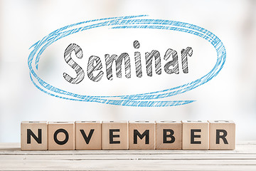 Image showing November seminar sign with wooden blocks