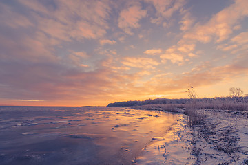 Image showing Sunrise over a frozen lake