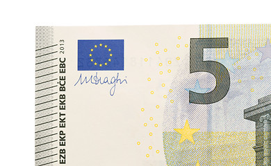 Image showing Close-up of a 5 euro bank note