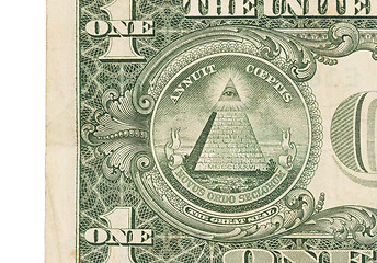 Image showing US one Dollar bill, close up, great seal