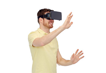 Image showing happy man in virtual reality headset or 3d glasses