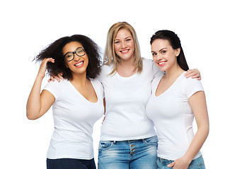 Image showing group of happy different women in white t-shirts