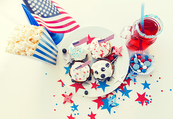 Image showing cupcakes with american flags on independence day