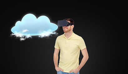 Image showing happy man in virtual reality headset or 3d glasses