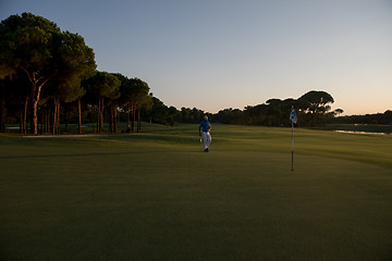 Image showing golfer hitting ball to hole