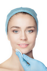 Image showing Attractive woman at plastic surgery with syringe in her face